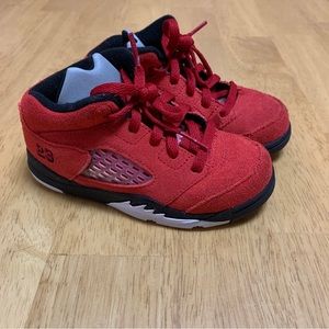 Jordan 5 Retro BT Red Suede (TD) Size 9c 440890-602 University Red / Black